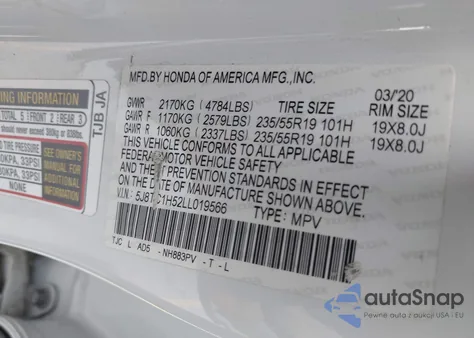 2020 Acura Rdx Technology Package из США, поврежденный, VIN 5J8TC1H52LL019566